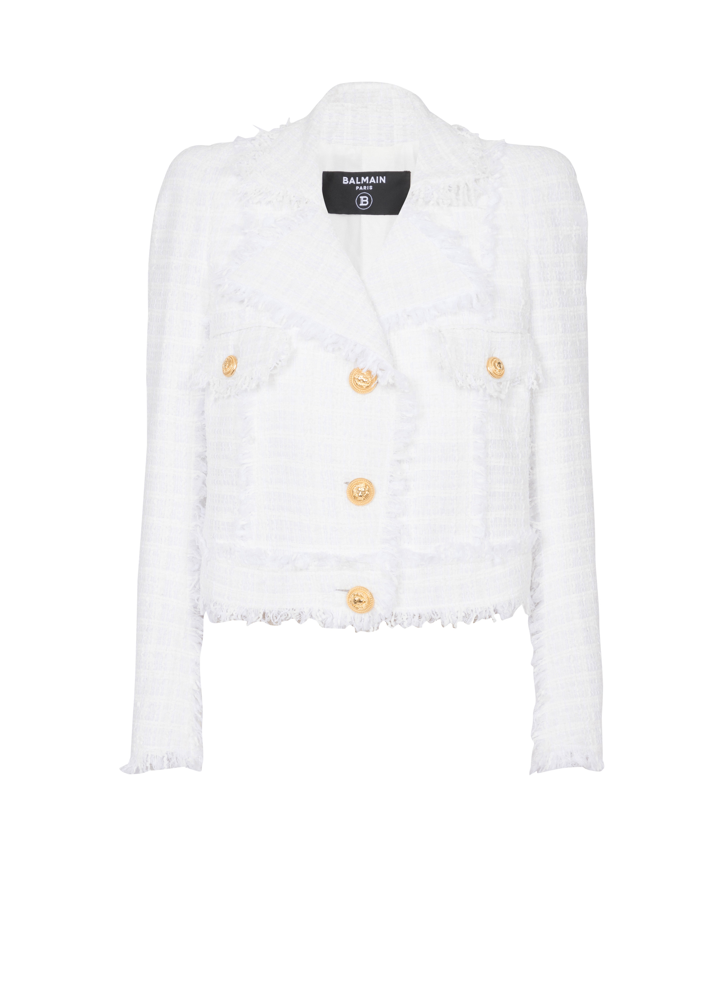 Cropped fringed tweed jacket - 1