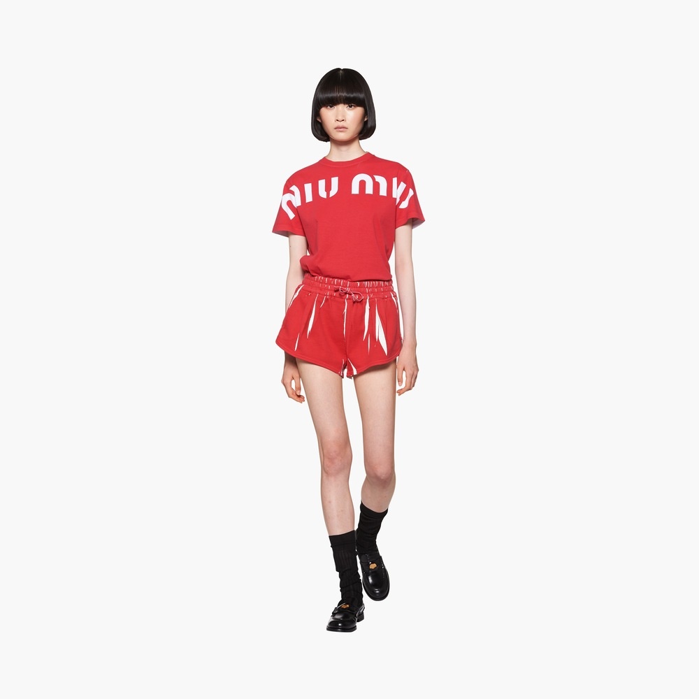 Printed cotton fleece shorts with logo - 2