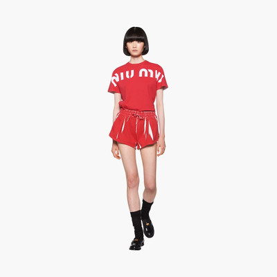 Miu Miu Printed cotton fleece shorts with logo outlook