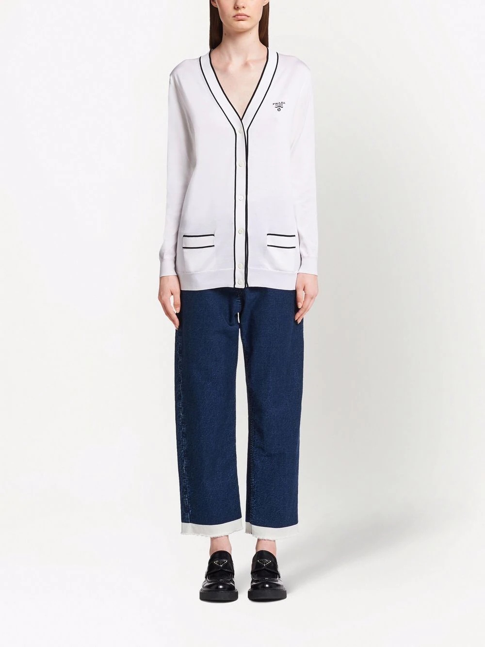 logo-knitted V-neck cardigan - 2