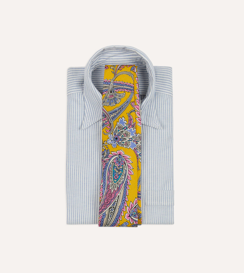 Drake's Yellow Nouveau Leaves Shantung Silk Hand-Rolled Tie outlook