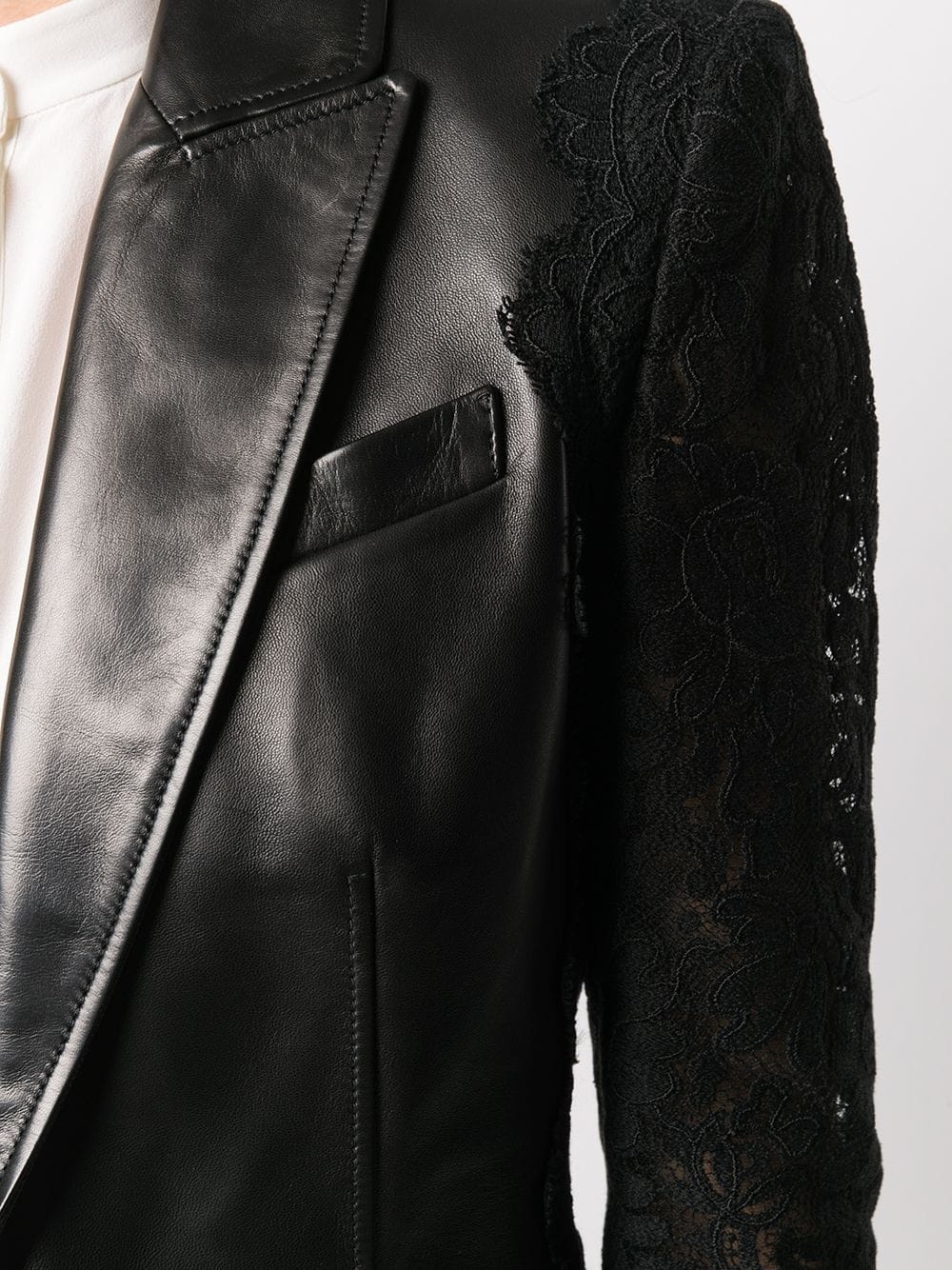 lace sleeve leather jacket - 5