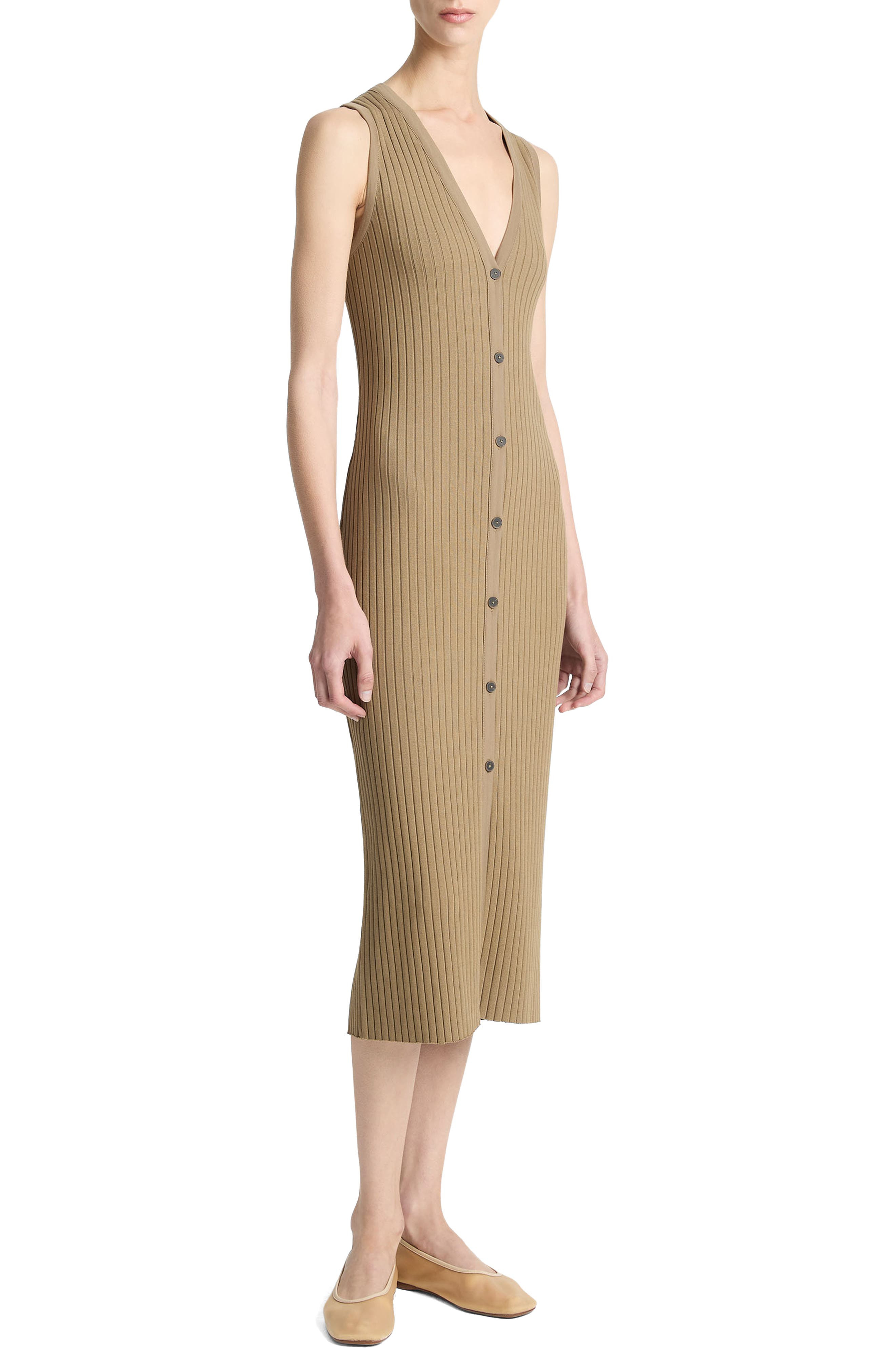 Vince Sleeveless Rib Midi Dress in Tapenade at Nordstrom - 3