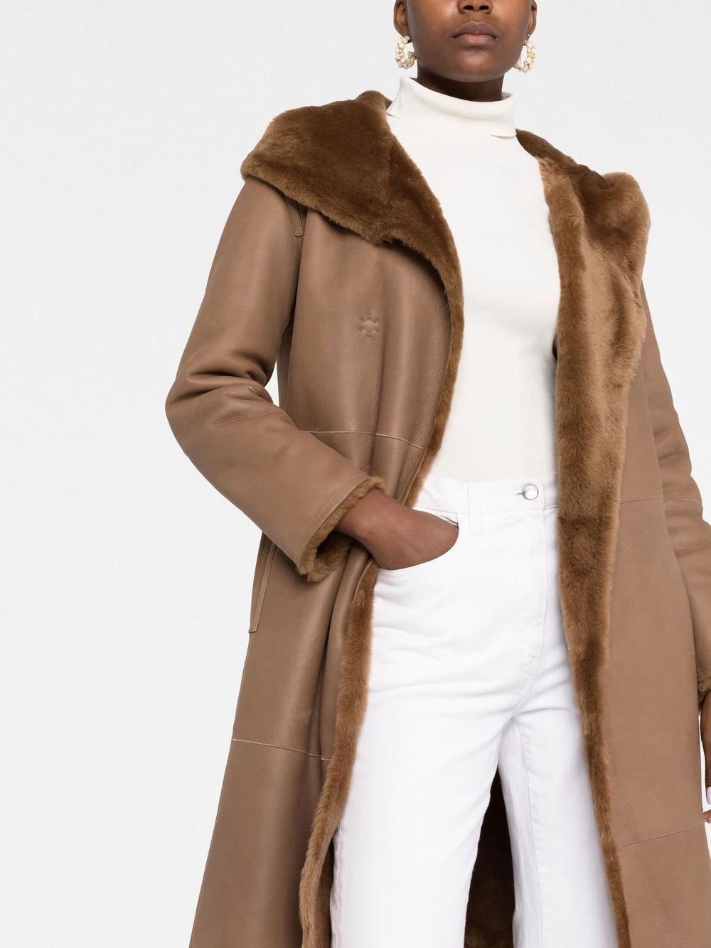 tied-waist fur coat - 5