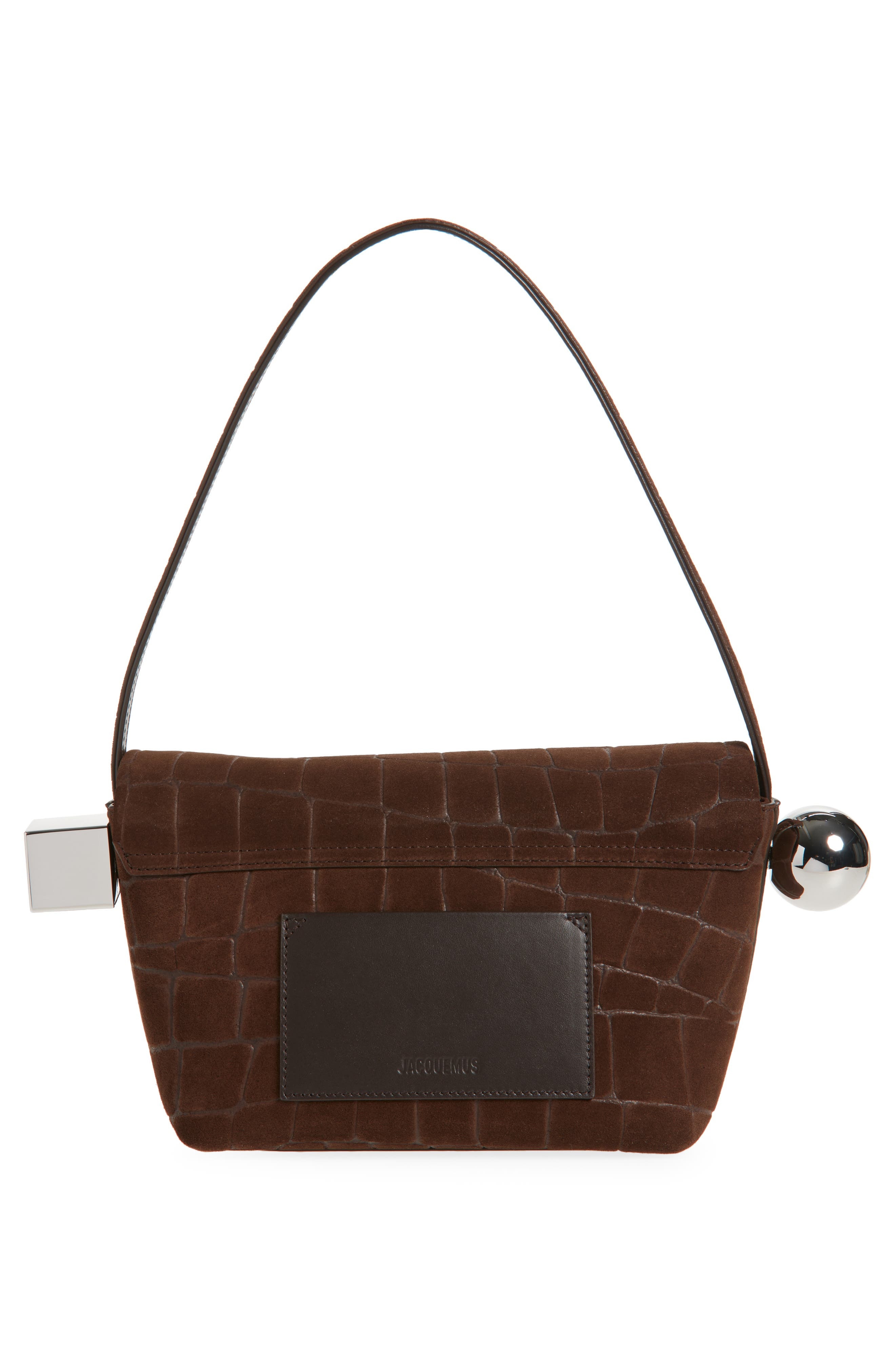 Jacquemus Le Rond Carré Croc Embossed Leather Shoulder Bag in Dark Brown 880 at Nordstrom - 4