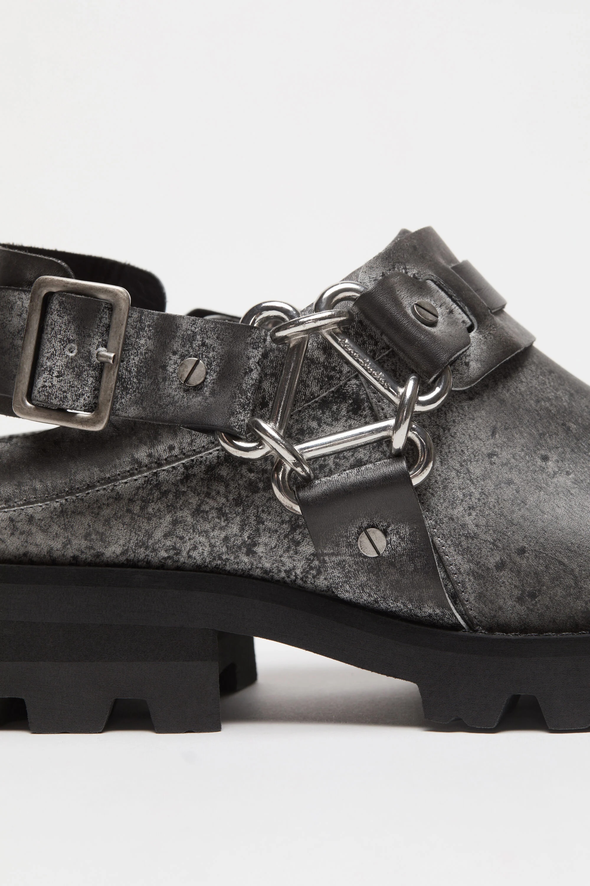 Leather buckle mule - Black/white - 5
