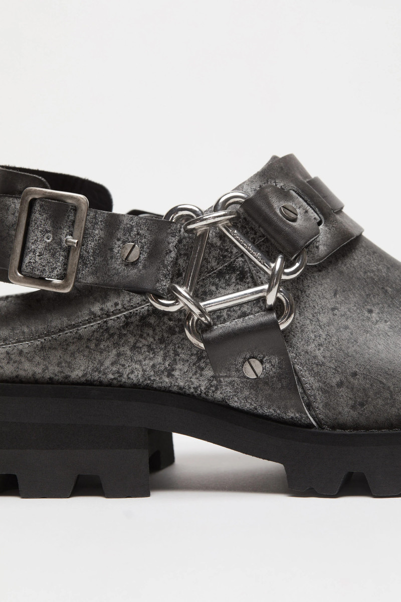 Leather buckle mule - Black/white 5