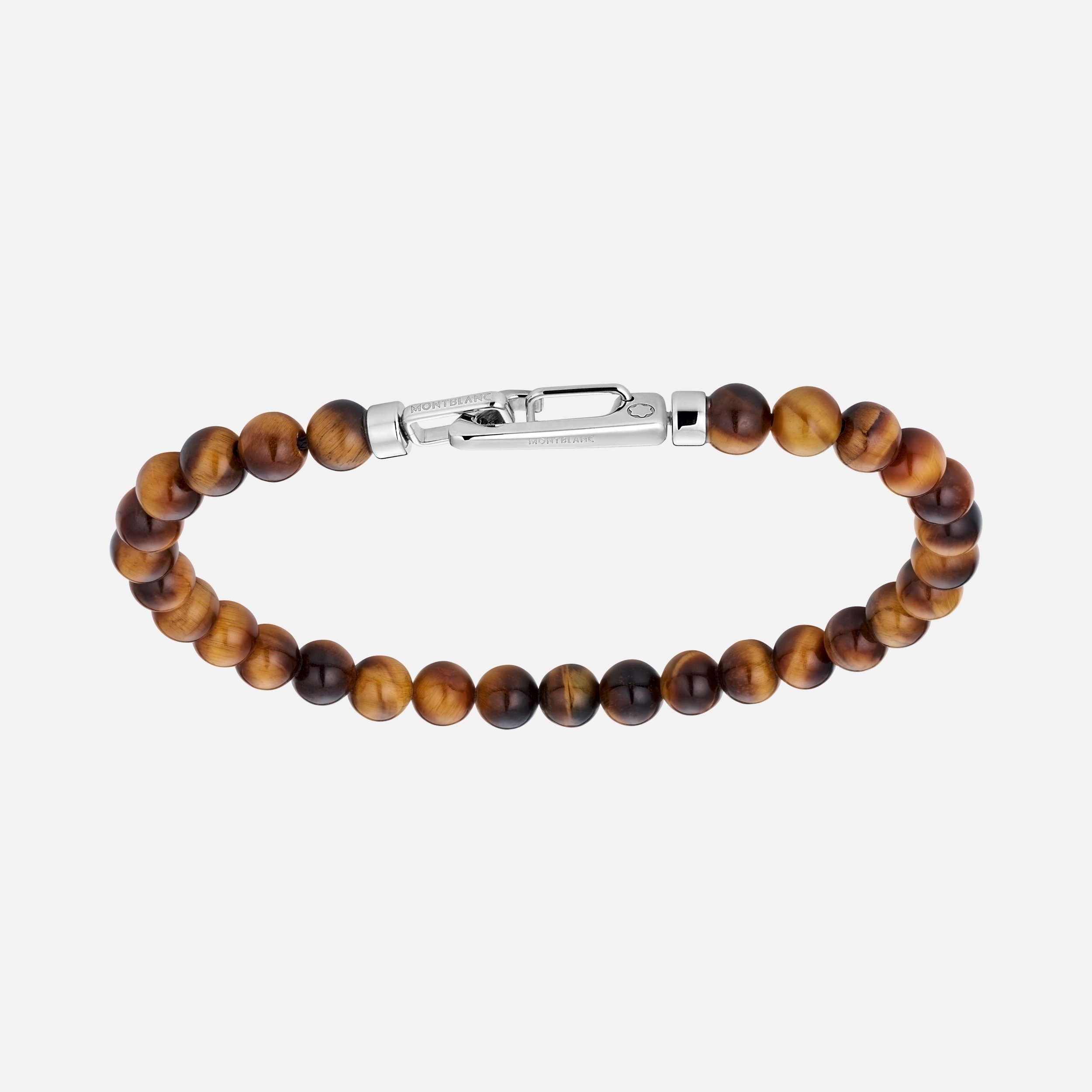 Tiger's Eye Beaded Bracelet with Carabiner Closure in Stainless Steel - 1