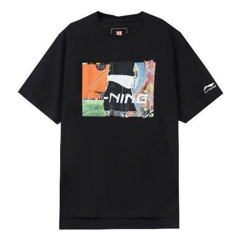 Li-Ning 그래픽 느슨한 적합 T 셔츠 '블랙' AHSR915-3 - 1