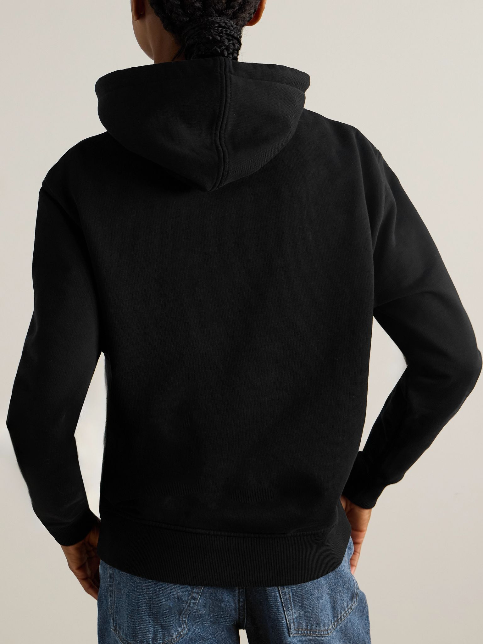Embroidered cotton-blend jersey hoodie Black - 3