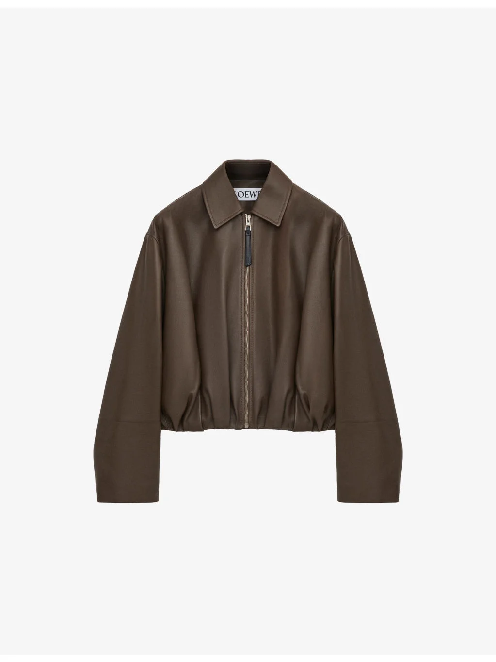 Draped Pointed-Collar Leather Jacket - 1