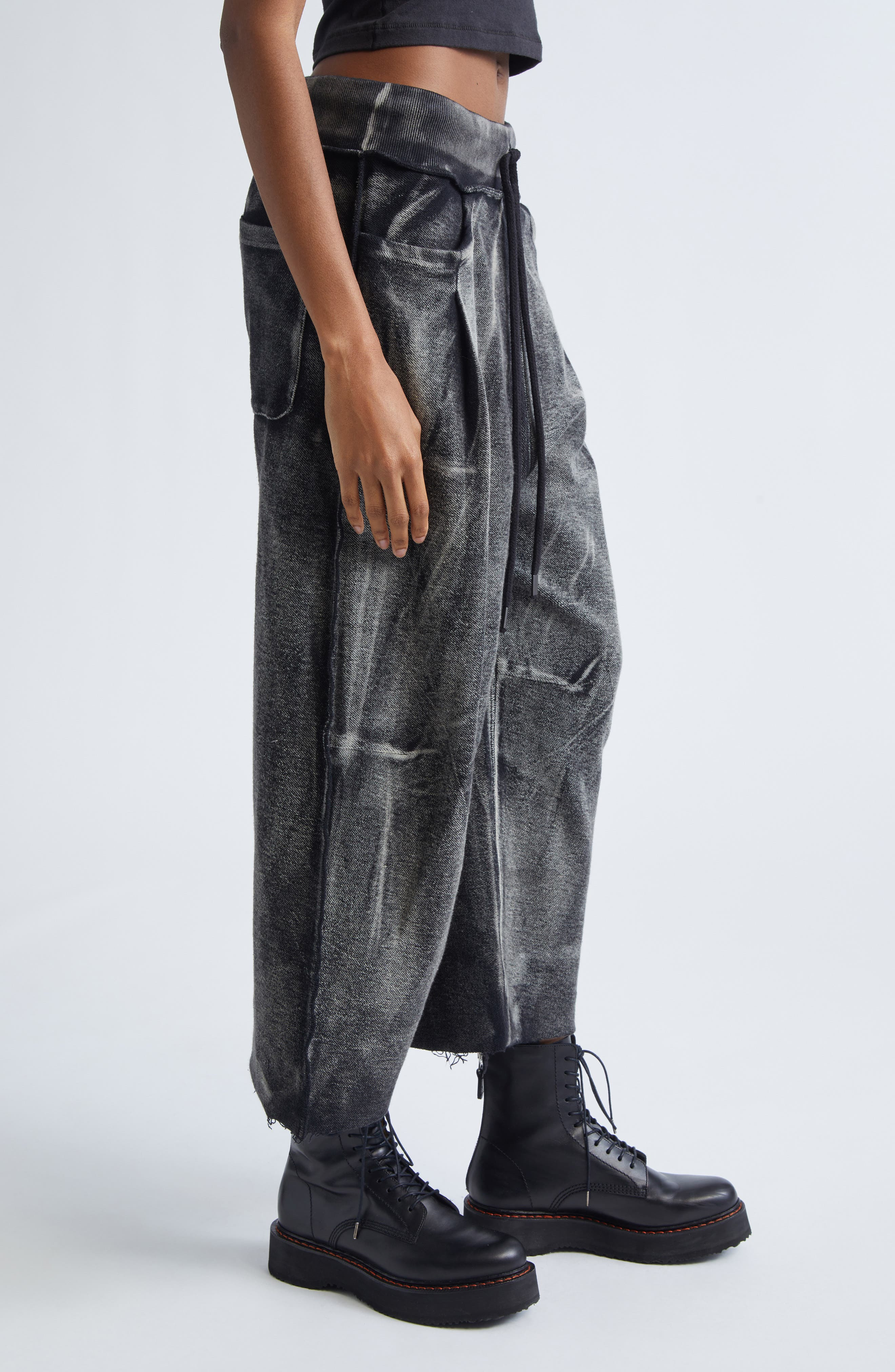 R13 Pleated Wide Leg Cotton Sweatpants in Washed Black at Nordstrom - 4