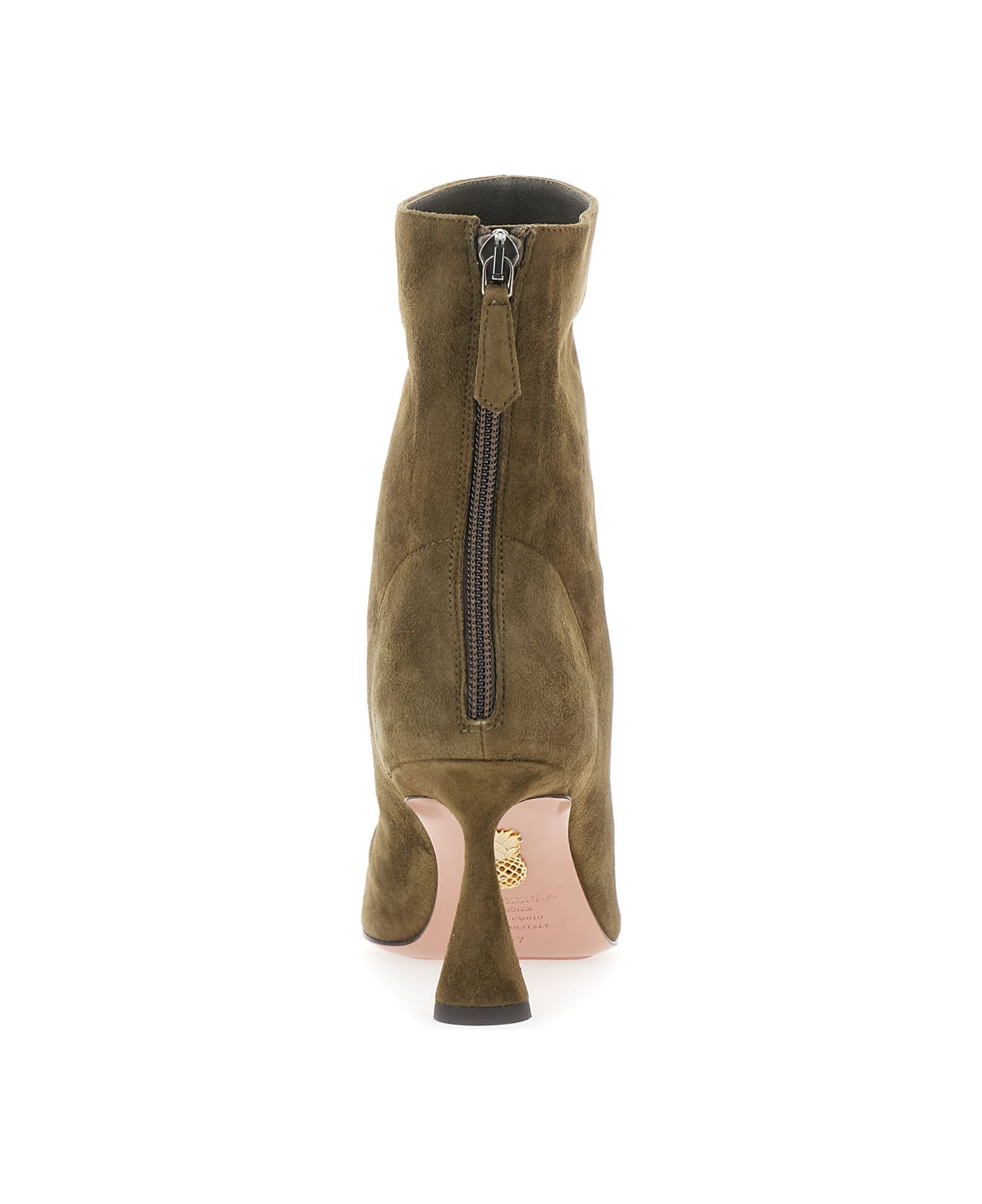 'amore' Green Ankle Boots With Zip Closure And High Sculpted Heel In Suede Woman - 4