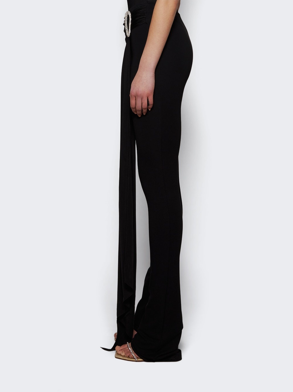 Crystal Buckle & Drape Overlay Trousers Black - 3