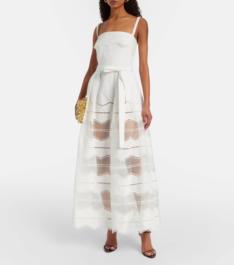 ELIE SAAB Belted organza-trimmed cotton maxi dress outlook