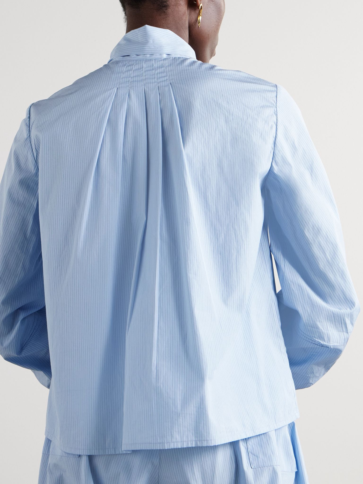 Alba pussy-bow striped cotton-poplin blouse Blue - 3