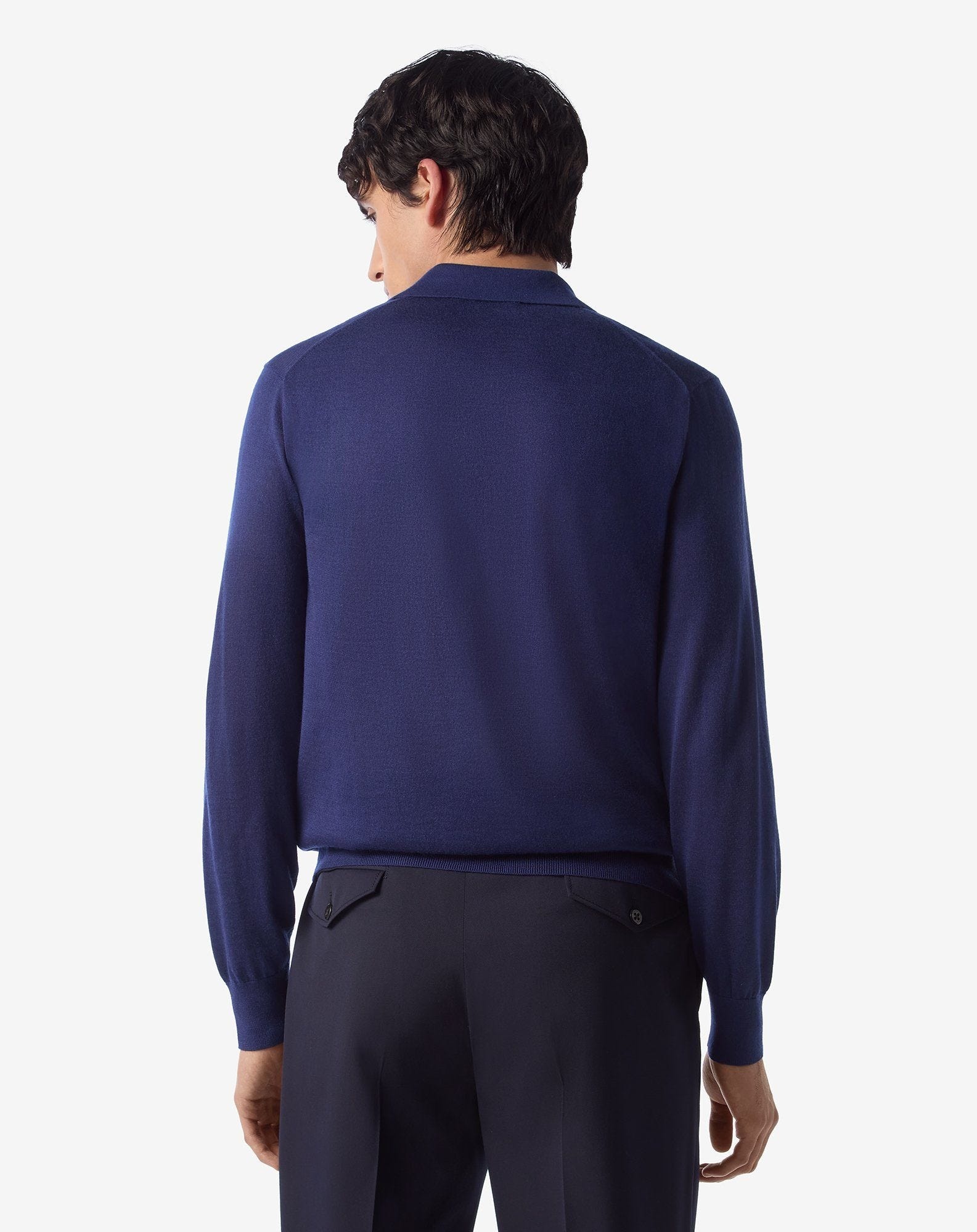 Light blue long sleeve cashmere and silk polo shirt - 4
