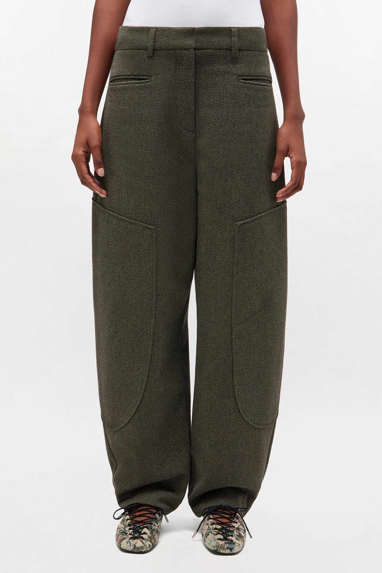 GREEN MOULINE CURVED PANTS - 3