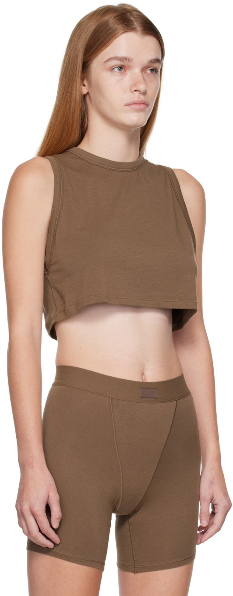 SKIMS Brown SKIMS Boyfriend Sleep Crop Tank Top outlook