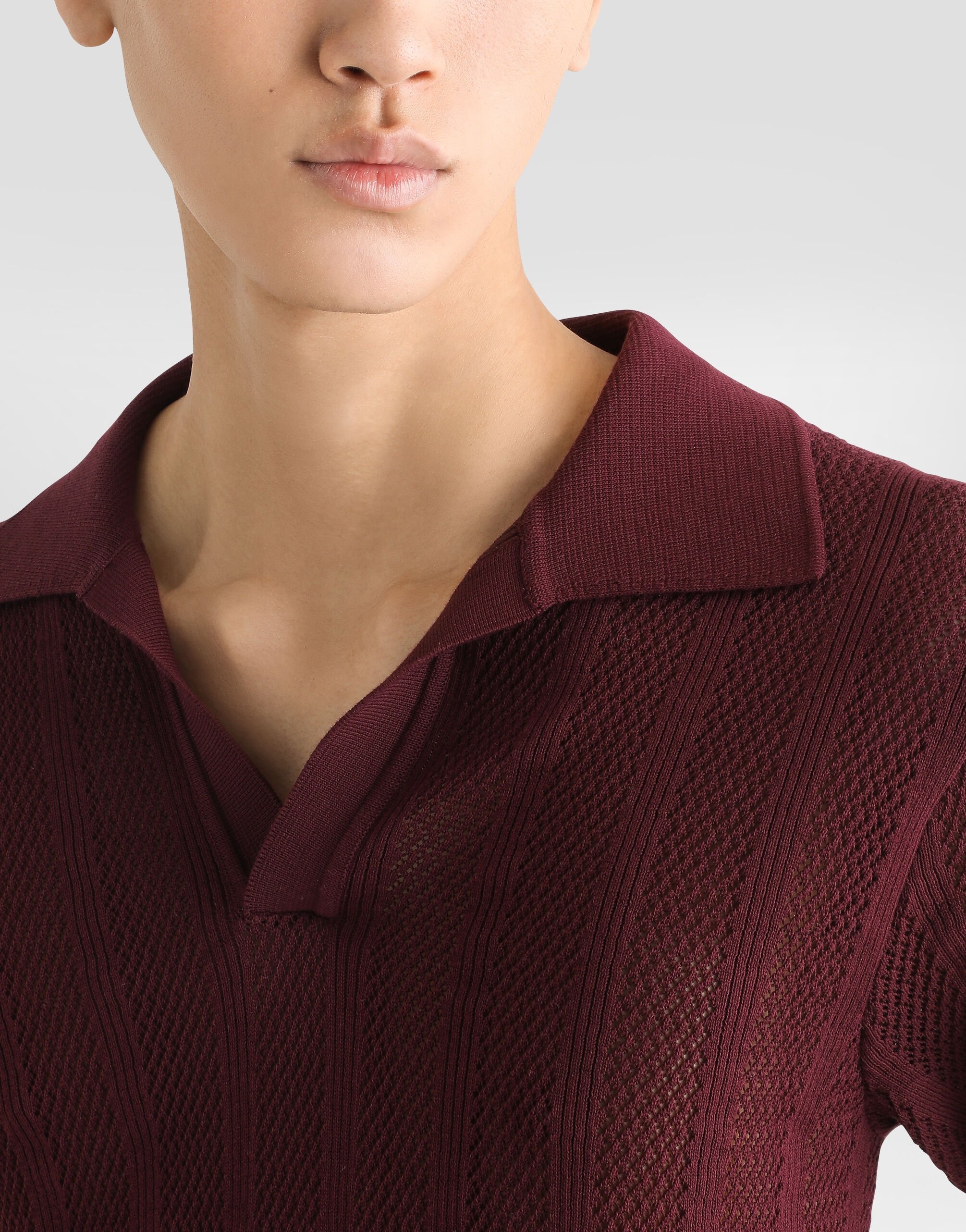 Short-sleeved cotton openwork polo-shirt - 5