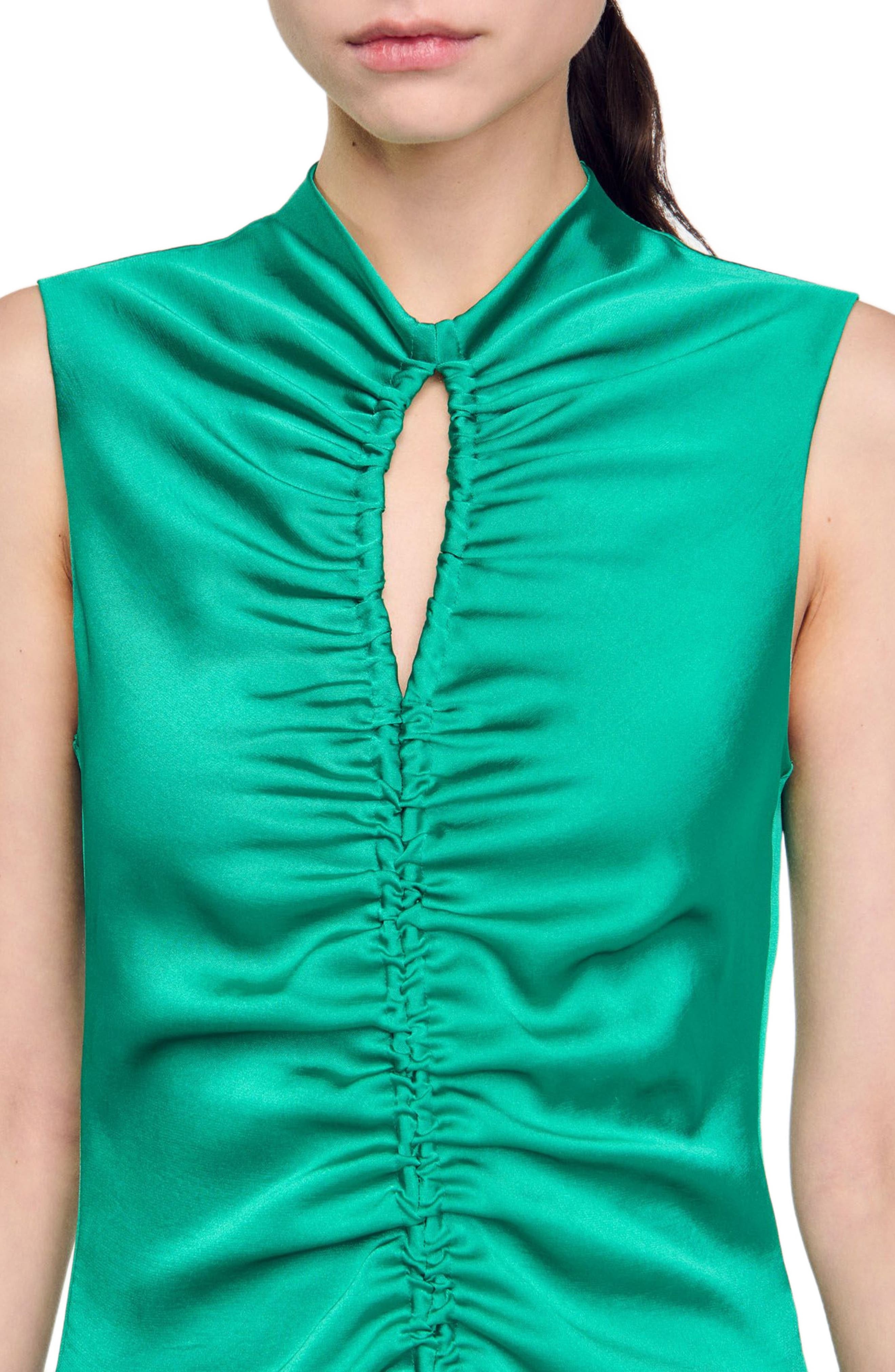SANDRO Draped satin-effect dress in Emeuraude Green at Nordstrom - 4