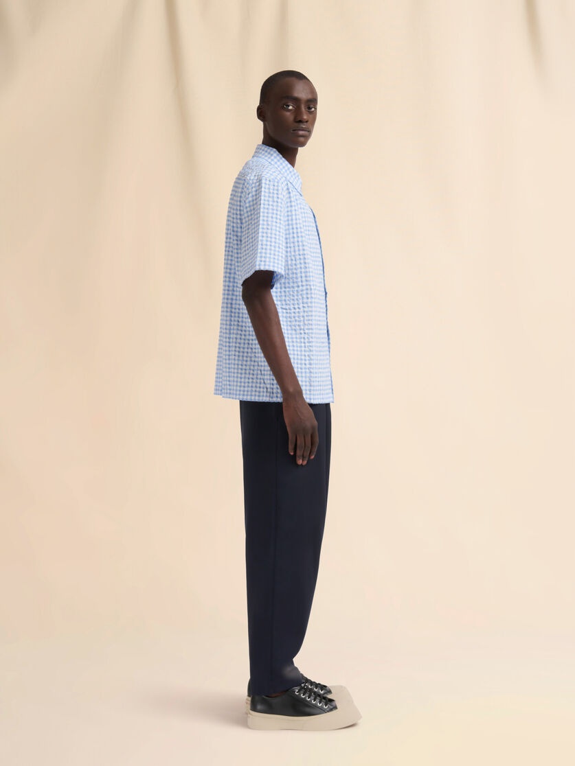 LIGHT BLUE AND WHITE SEERSUCKER CHECKED SHIRT - 5