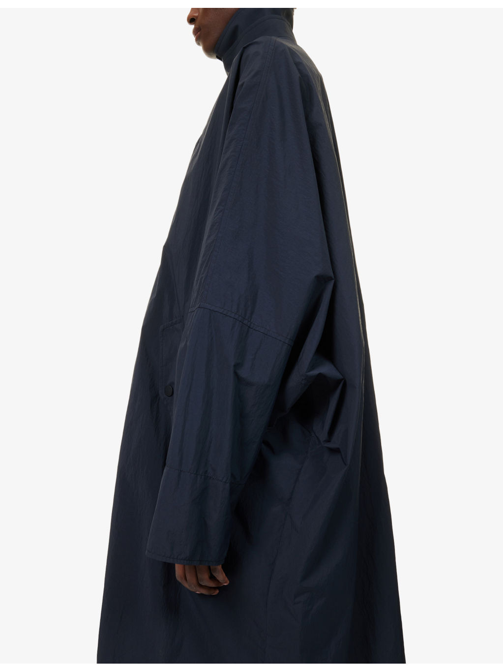 High-Neck Oversized Woven Trench Coat - 6