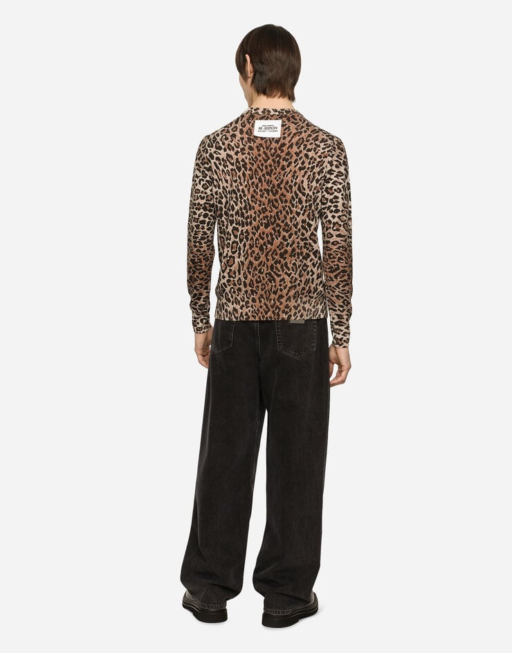 Leopard-print round-neck wool sweater - 3