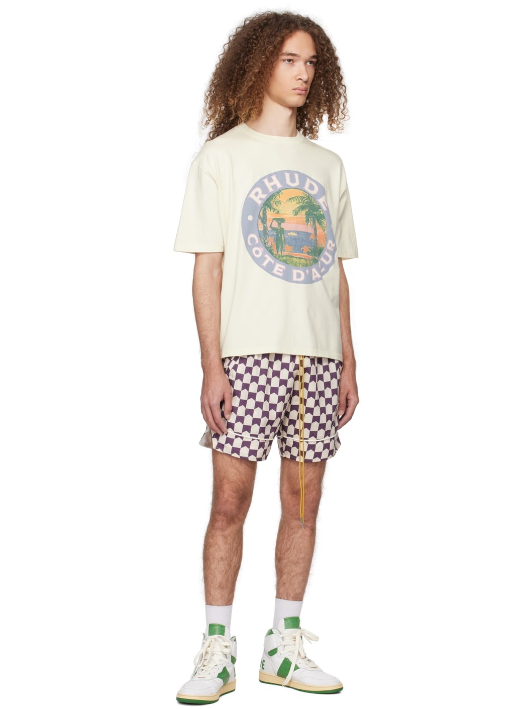 Off-White & Purple Check Shorts - 4