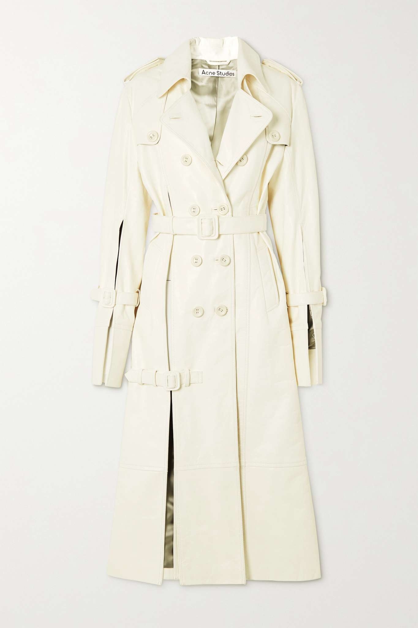 Double-breasted leather trench coat - 1