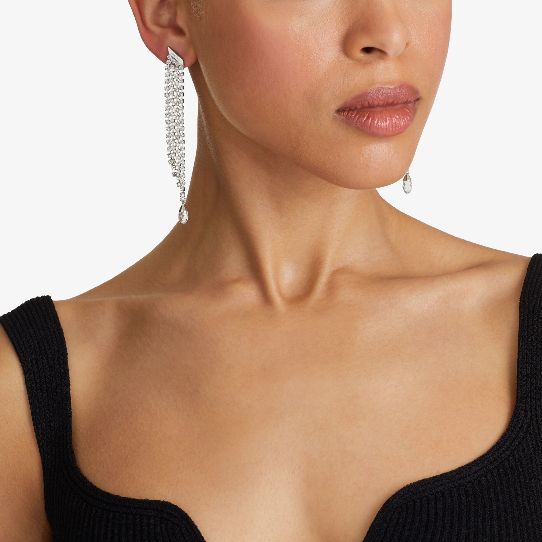 JIMMY CHOO Saeda Fringe Earring クリスタル・フリンジピアス Saeda Fringe Earring | Silver-Finish Crystal Fringe Earring