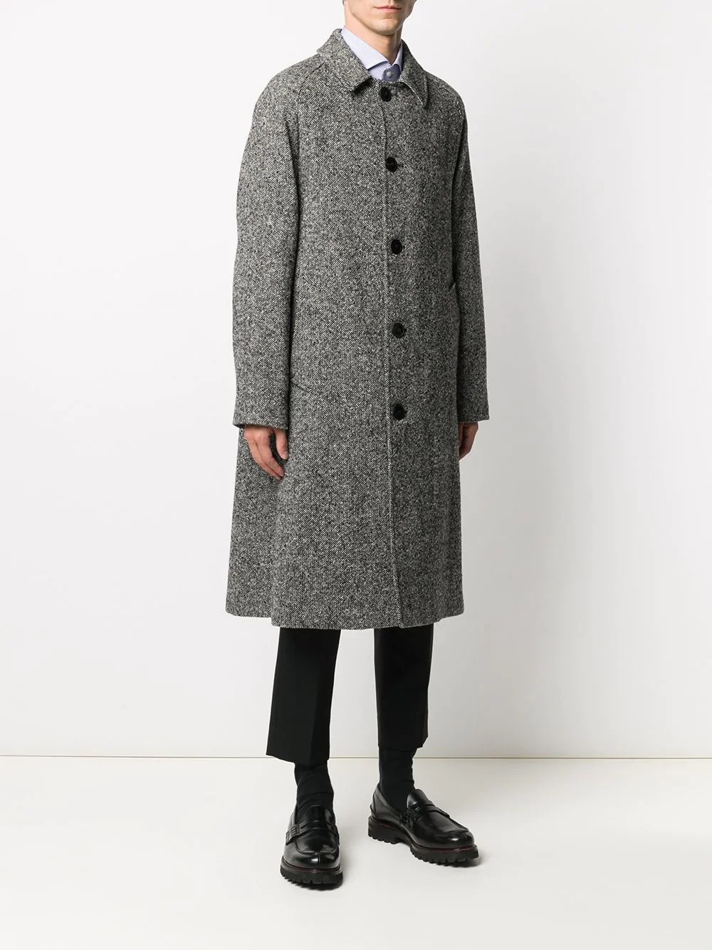 mélange-effect single-breasted overcoat - 3