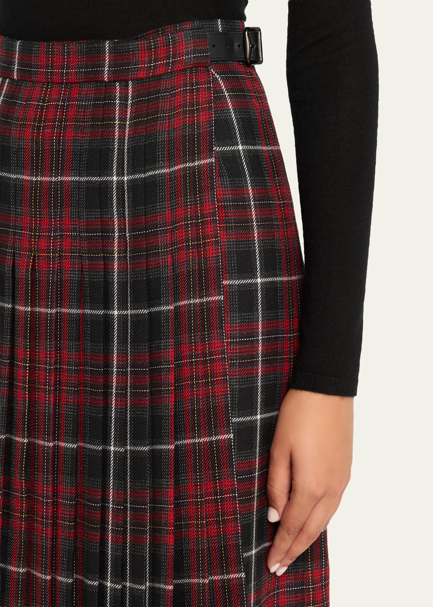 Check Pleated Wrap Midi Skirt - 5