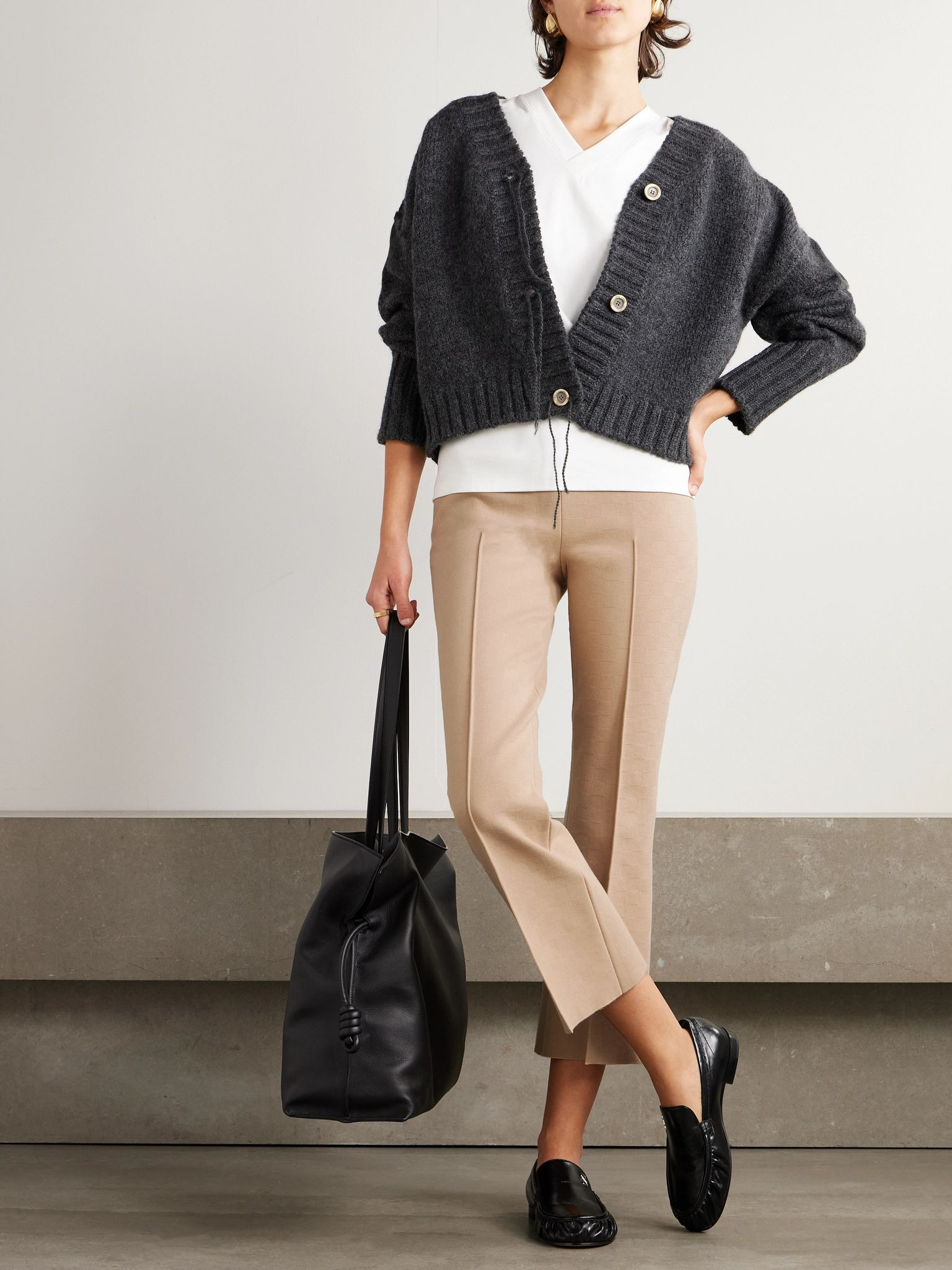 Kick cropped stretch-cotton flared pants Beige - 2