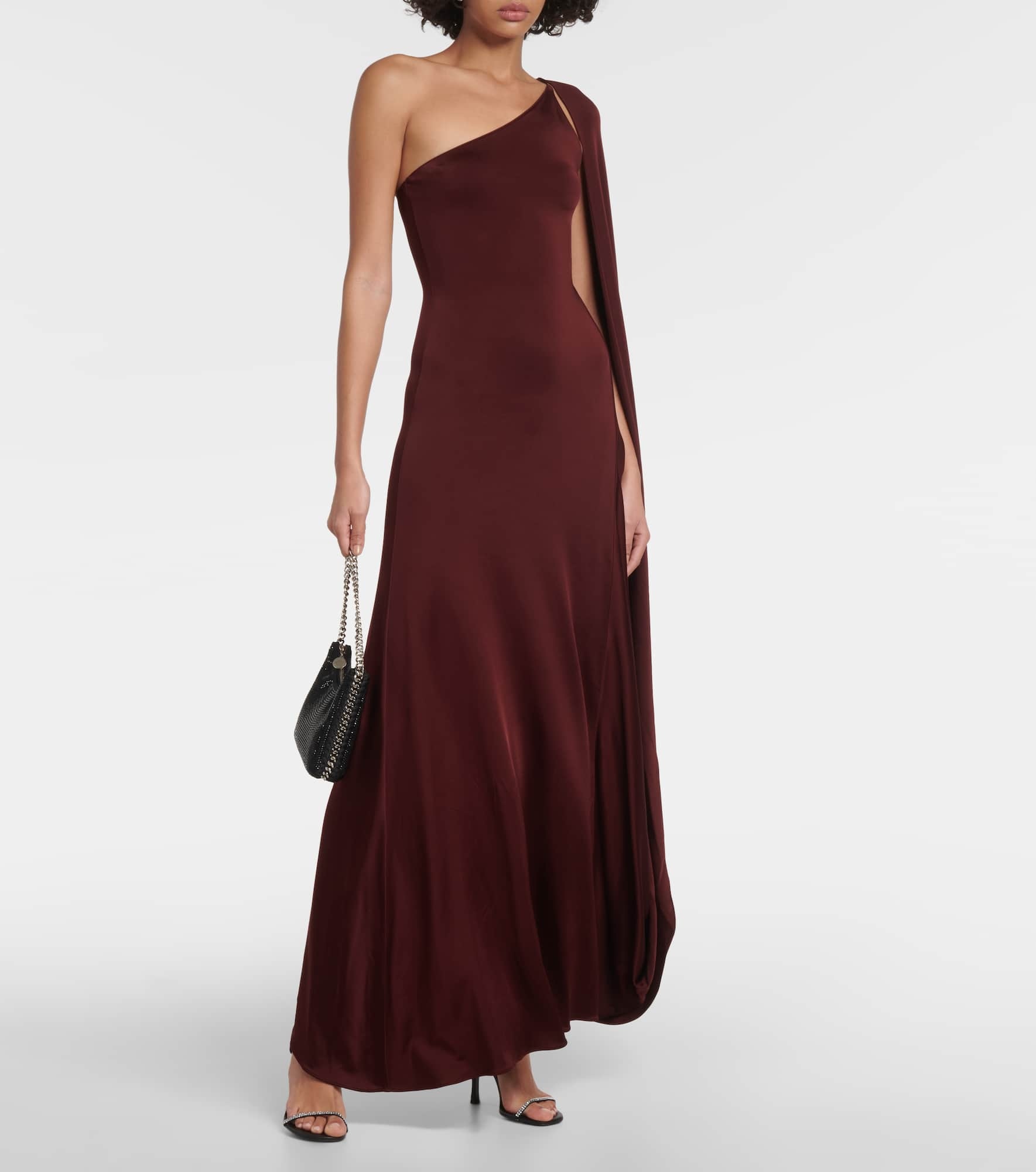 Caped one-shoulder satin gown - 2
