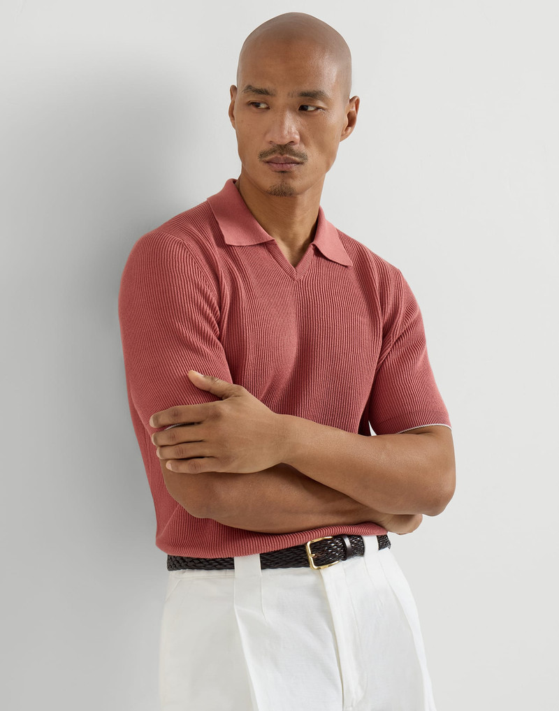 Cotton English rib knit polo 5