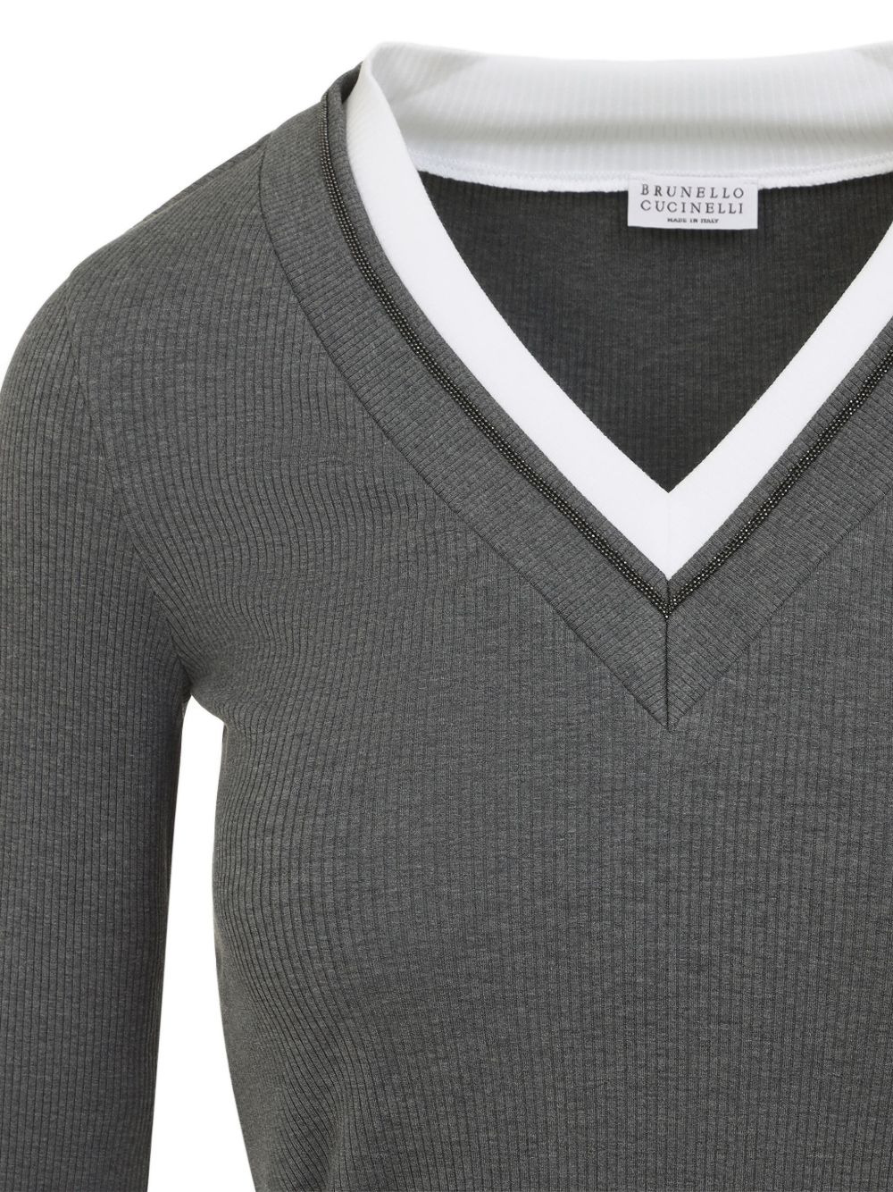 ribbed v-neck top - 3