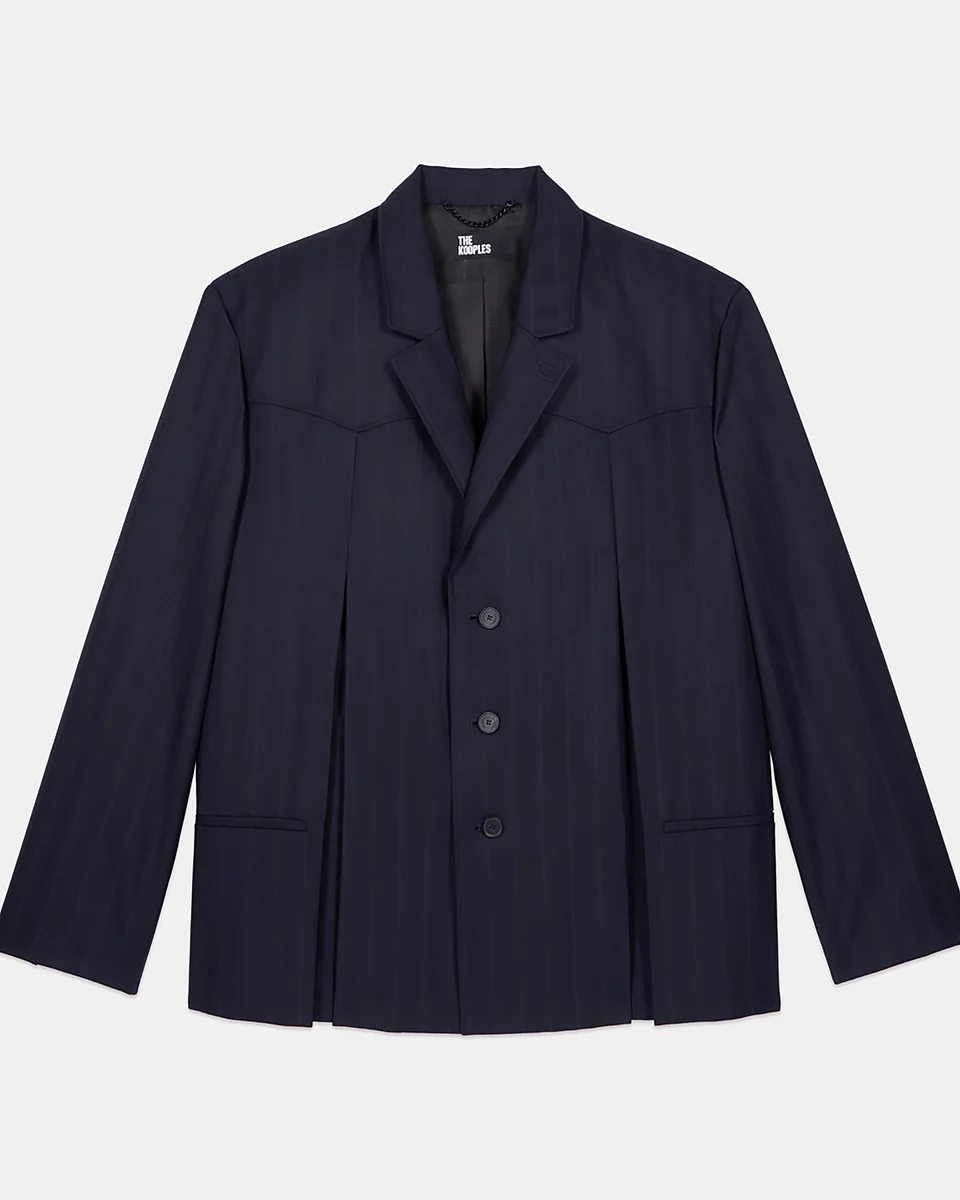 BLUE STRIPED KIMONO STYLE BLAZER - 1