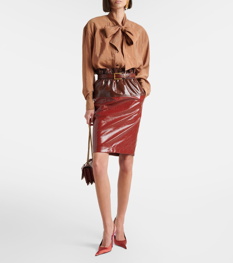 SAINT LAURENT Coated cotton pencil skirt outlook