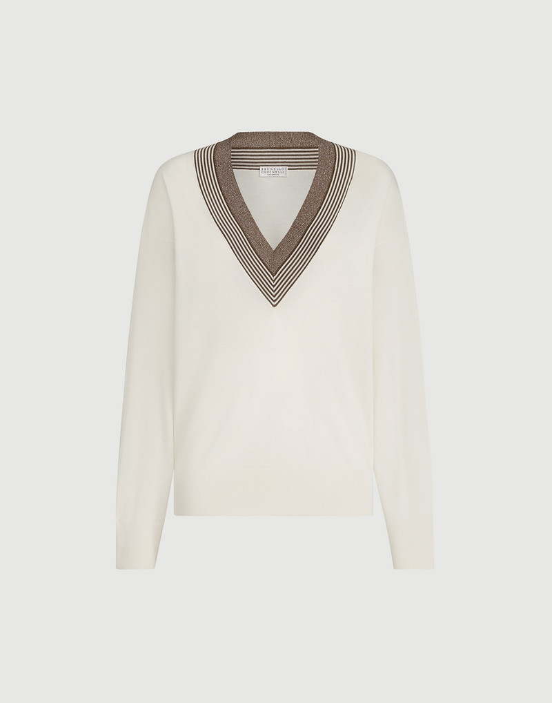 Cashmere and silk lightweight sweater with sparkling neckline 1