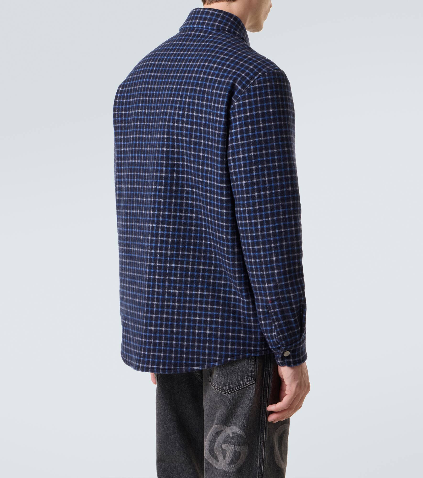 Double G checked wool-blend overshirt - 4