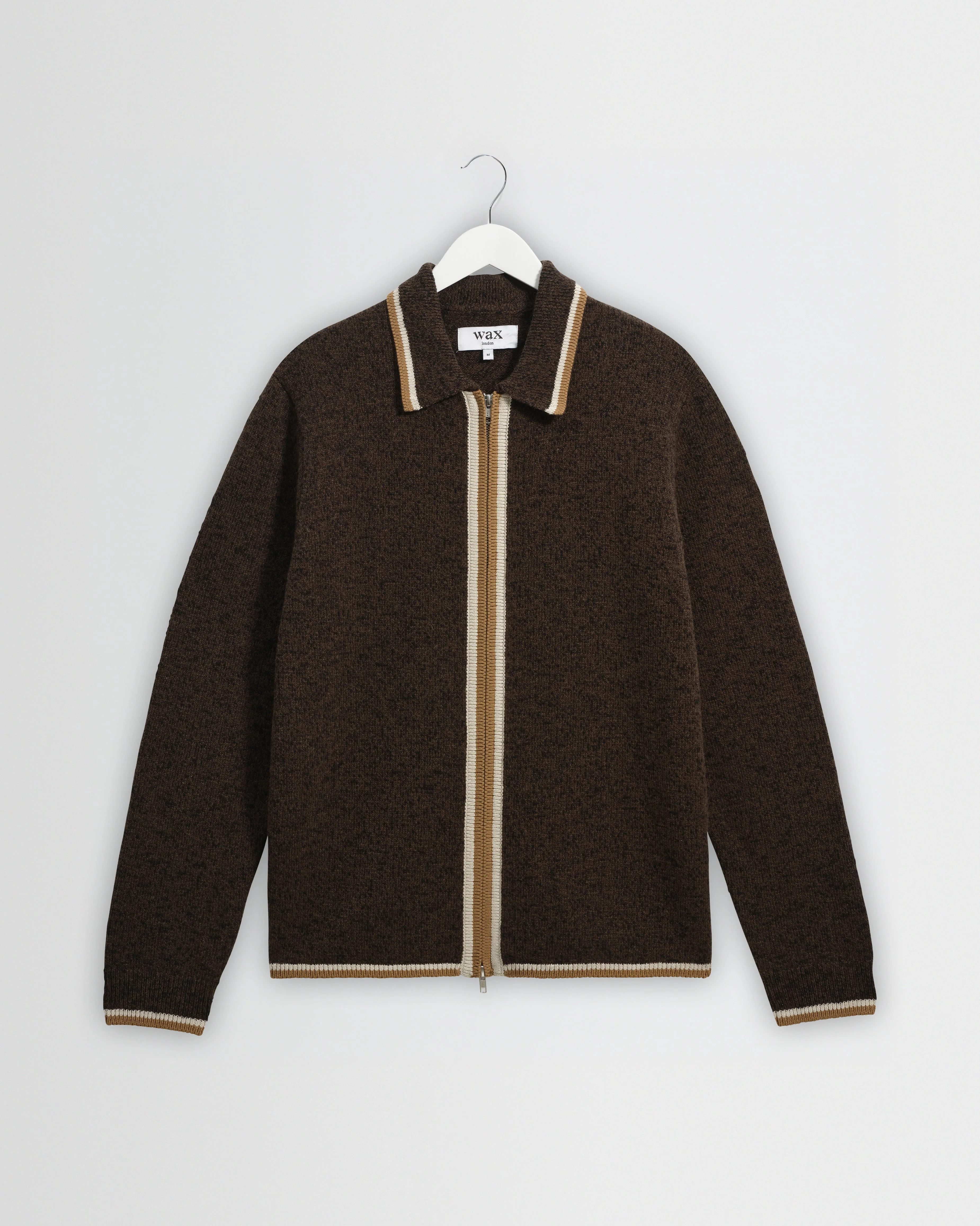 Lennox - Brown And Natural Long-Sleeve Knitted Zip Polo - 1