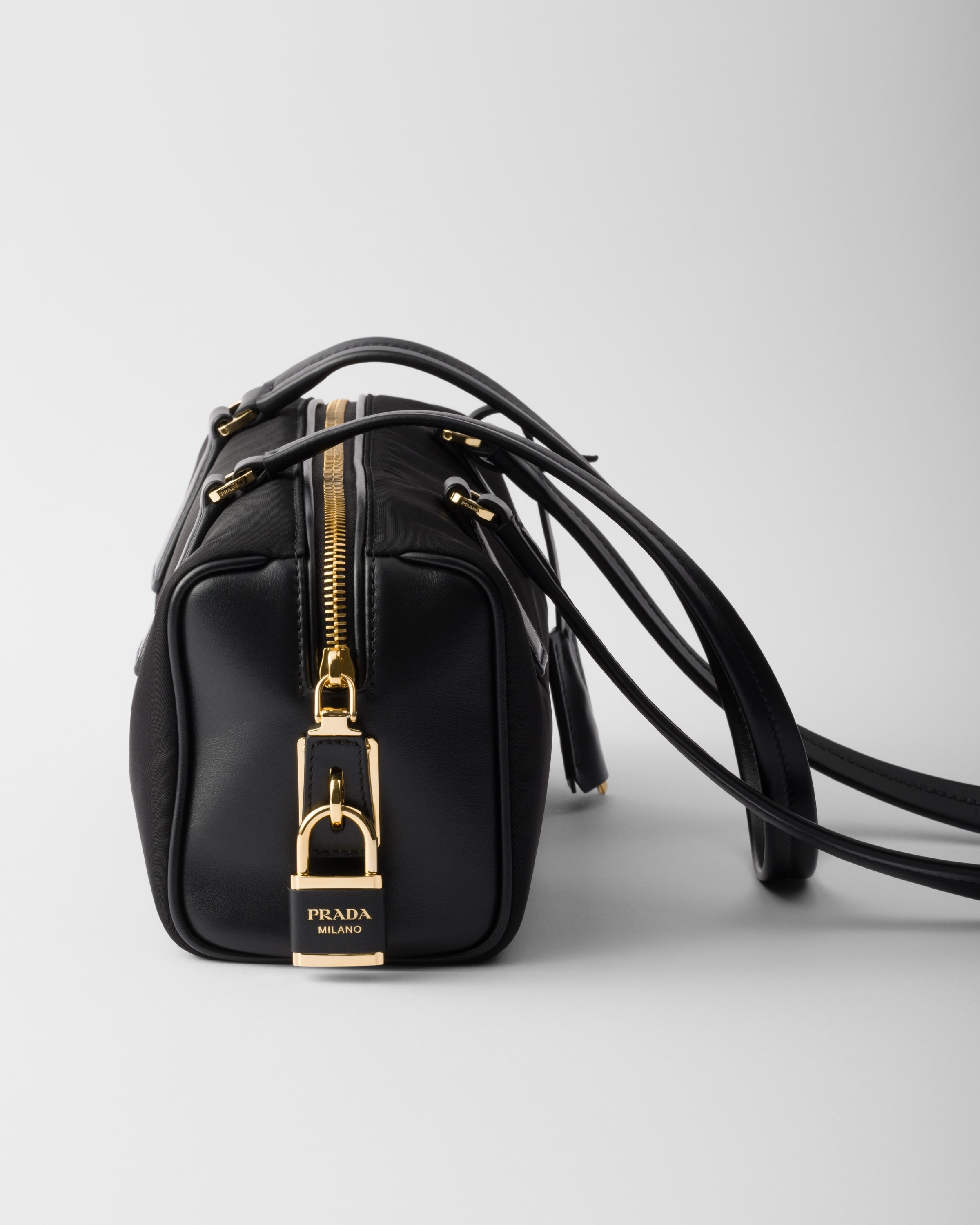 Re-Nylon and leather medium top-handle bag - 5
