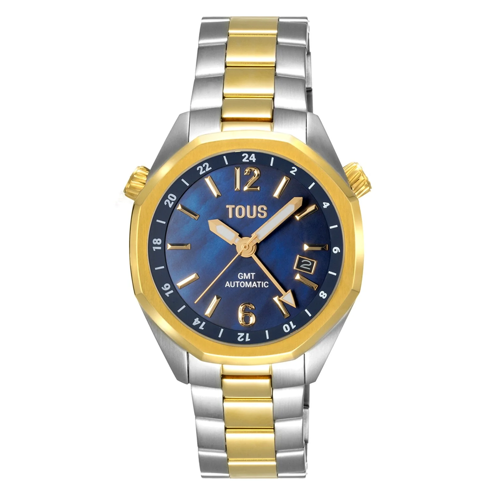 Automatic GMT Watch with blue mother-of-pearl face and two-tone steel bracelet TOUS Now - 1