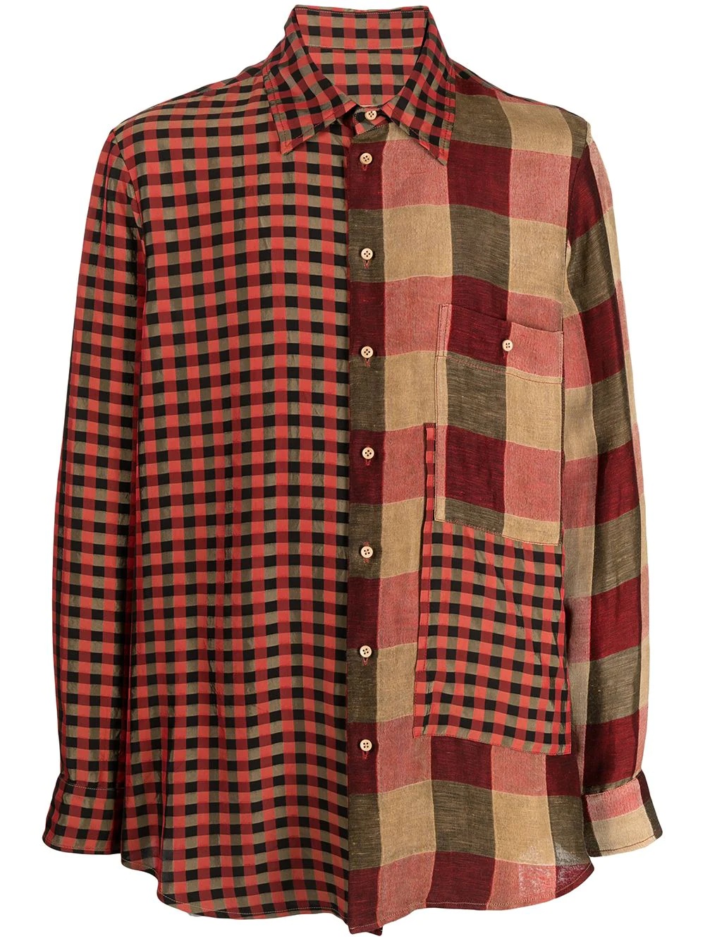 patchwork check-print shirt - 1