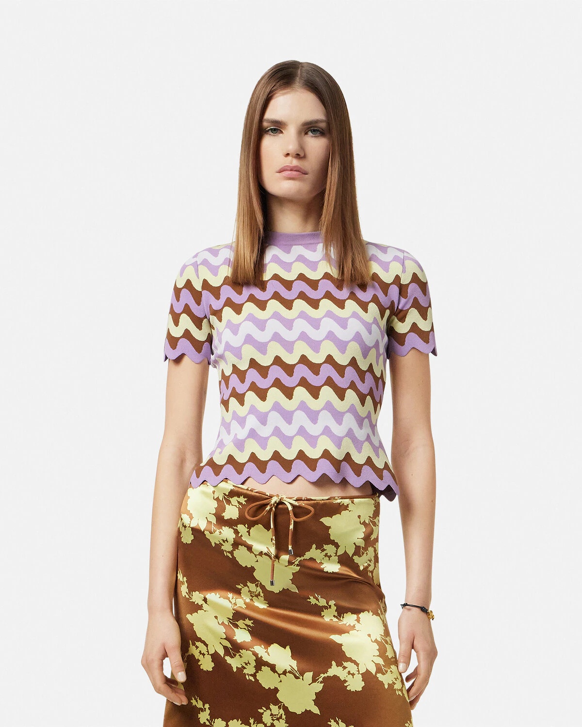 Wave Jacquard Knit Fitted T-shirt - 4