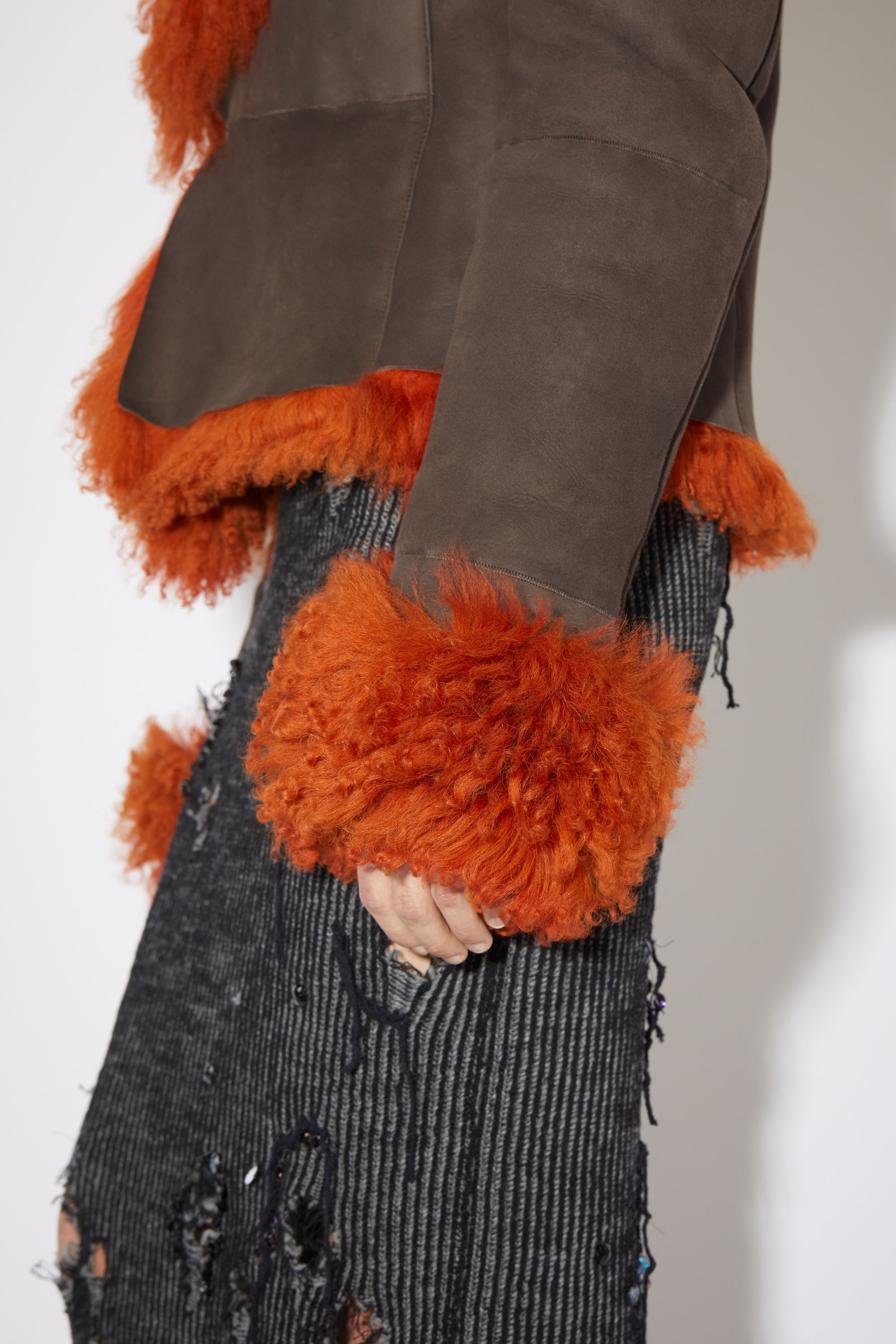 Shearling fur leather jacket - Rust orange - 6