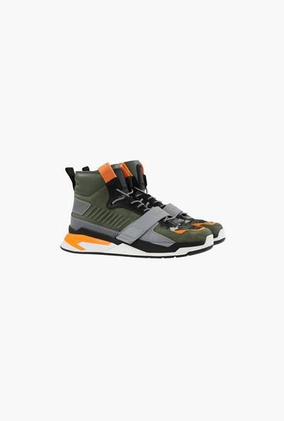 Balmain Khaki and orange leather B-Ball sneakers outlook