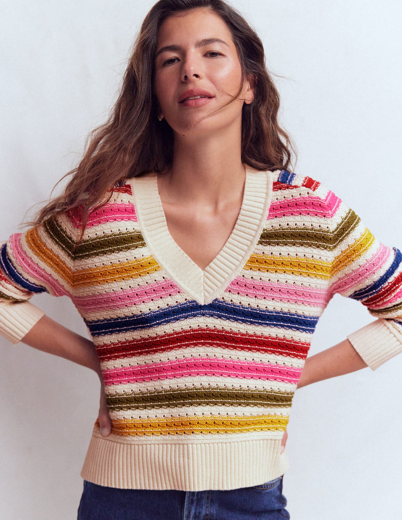 Maeve Textured Cotton Jumper-Multi Stripe 5