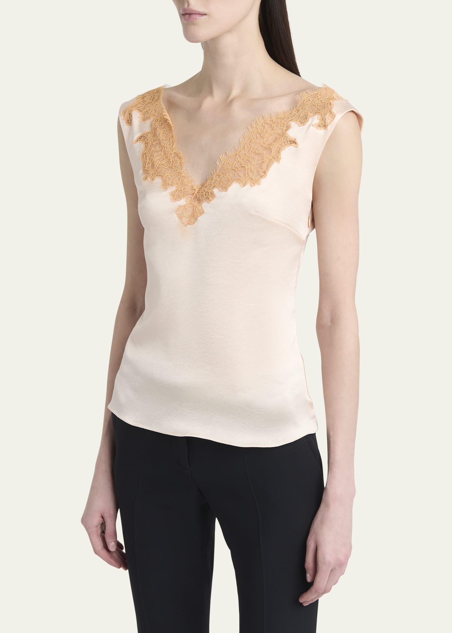 Lace Inset Satin Sleeveless Top - 4
